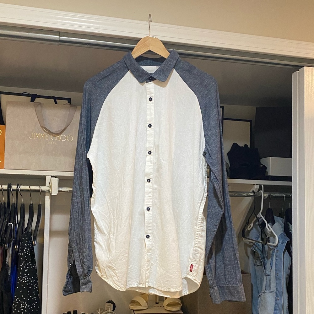 Casual White and Grey Button Down Shirt